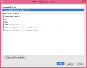 Android Studio device list